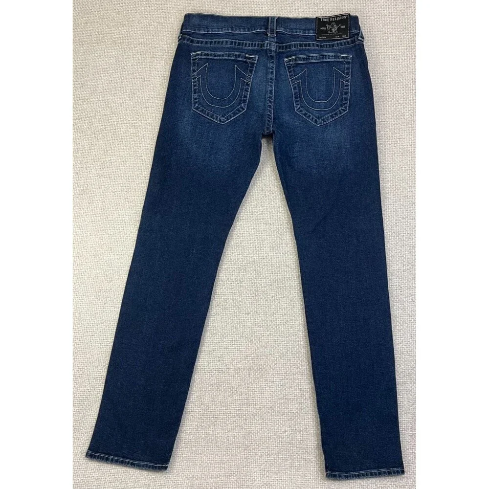 True Religion Jeans Rocco Relaxed Skinny Men's 36 (37x34) Stretch Blue Denim
